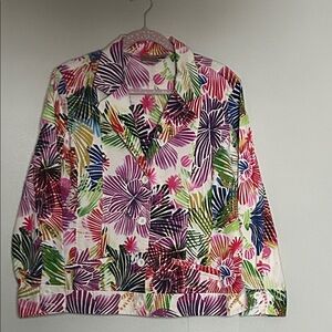 Chicos Floral Multicolor Palm Women's Cotton Stretch Jacket size 3